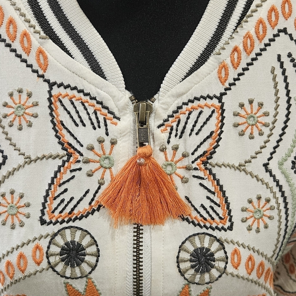 Lovestitch Vibrant Orange and Cream Embroidered Bomber Jacket - Picture 11 of 14